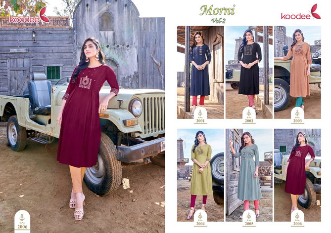 Morni Vol 2 By Koodee Rayon Embroidery Designer Kurtis Wholesale Shop In Surat